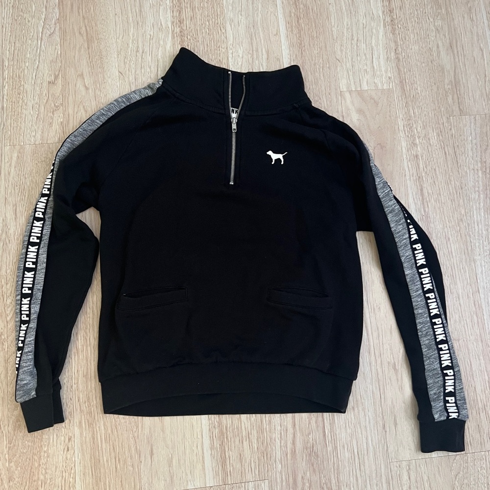 VS PINK Quarter-Zip Rare Slit Pockets Sweatshirt